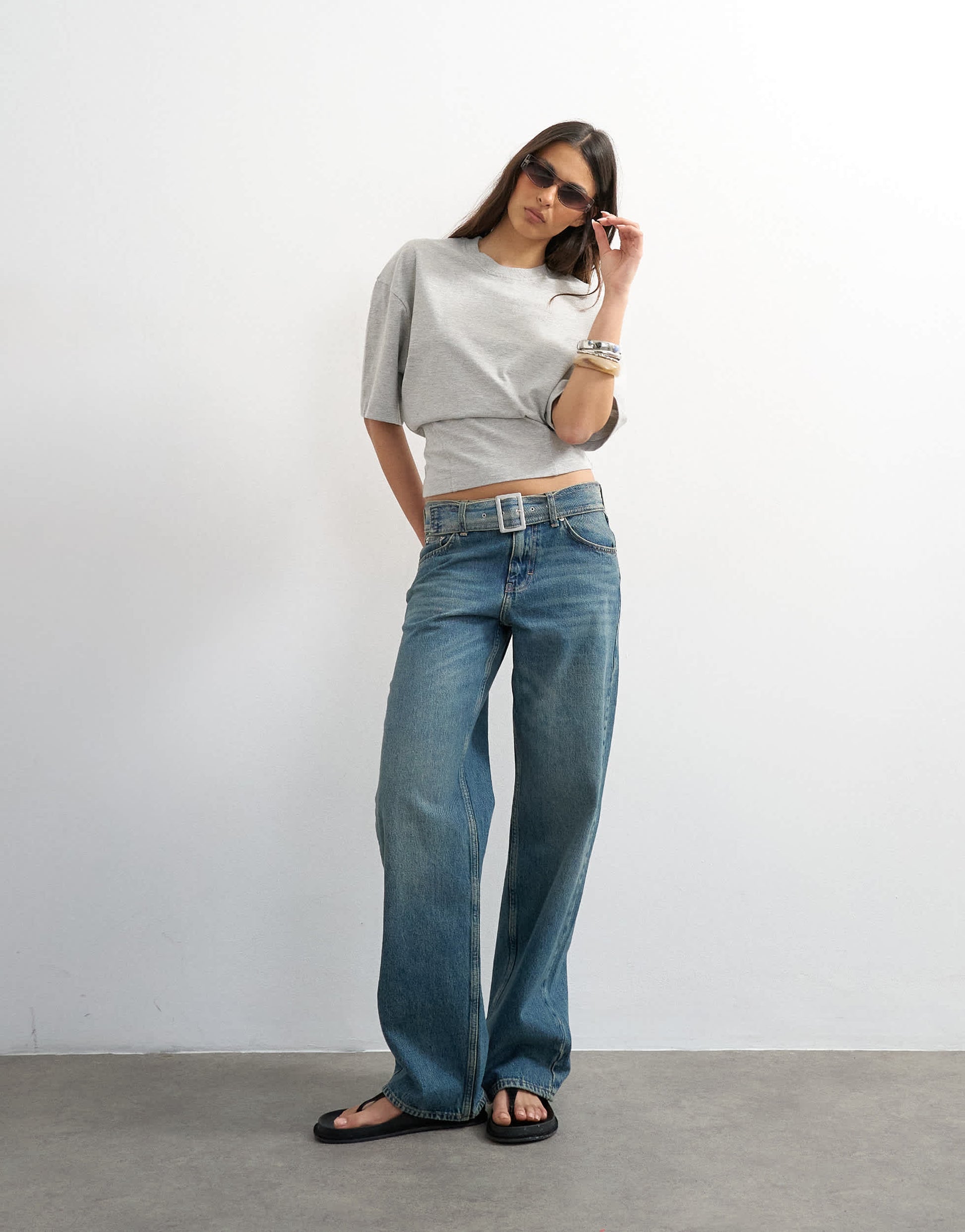 Topshop structured waist tee in grey marl