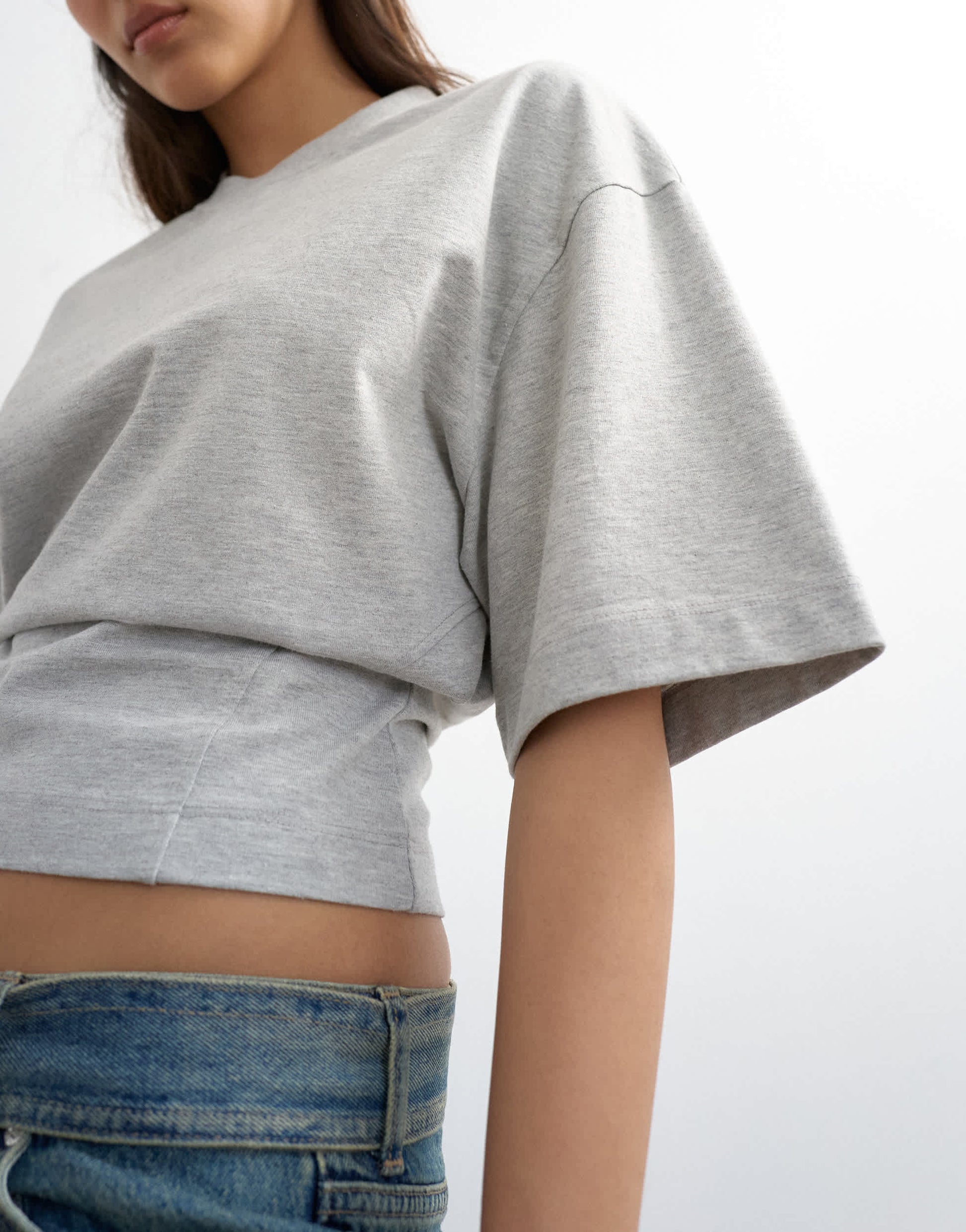 Topshop structured waist tee in grey marl