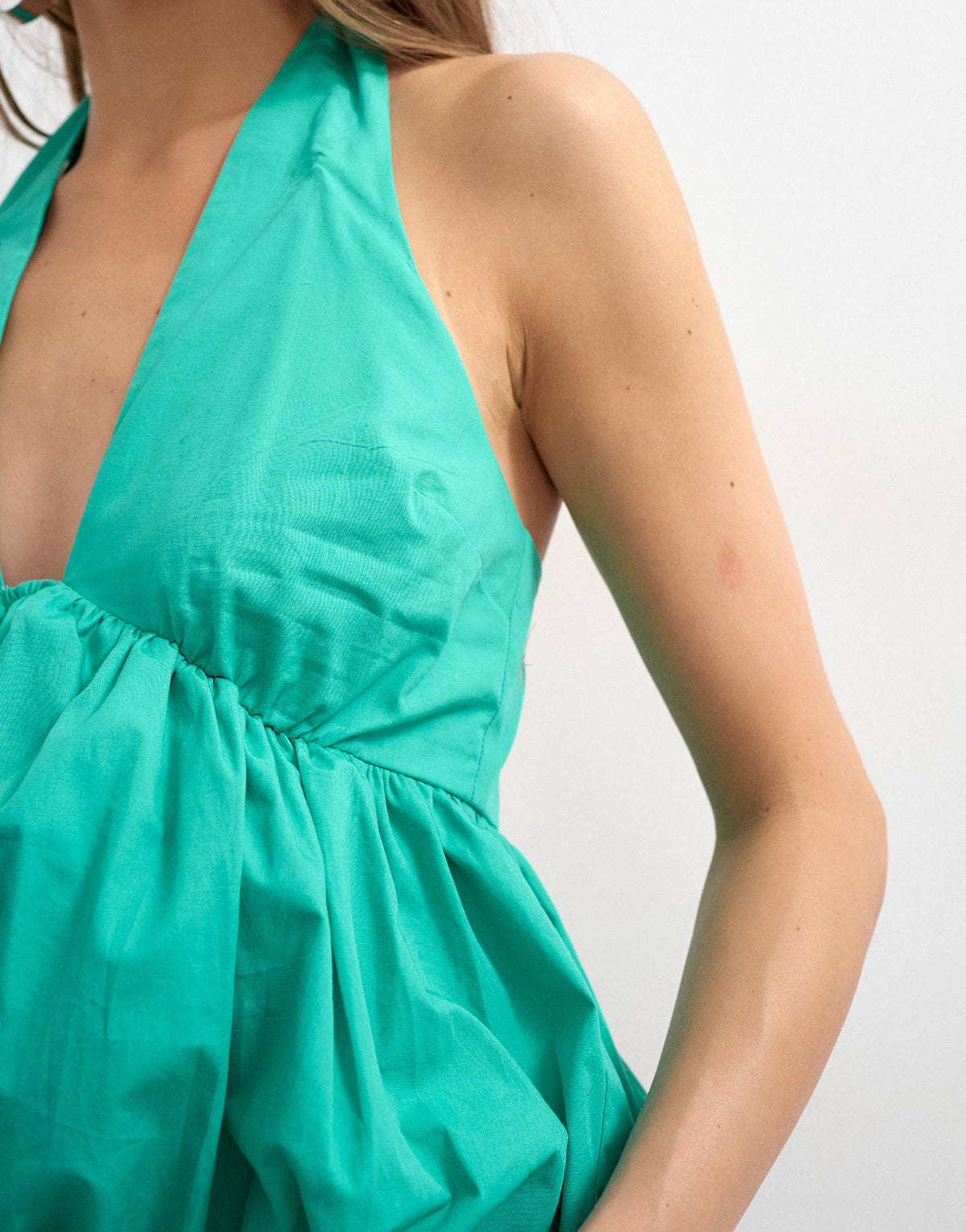 Topshop halter neck bubble hem top green