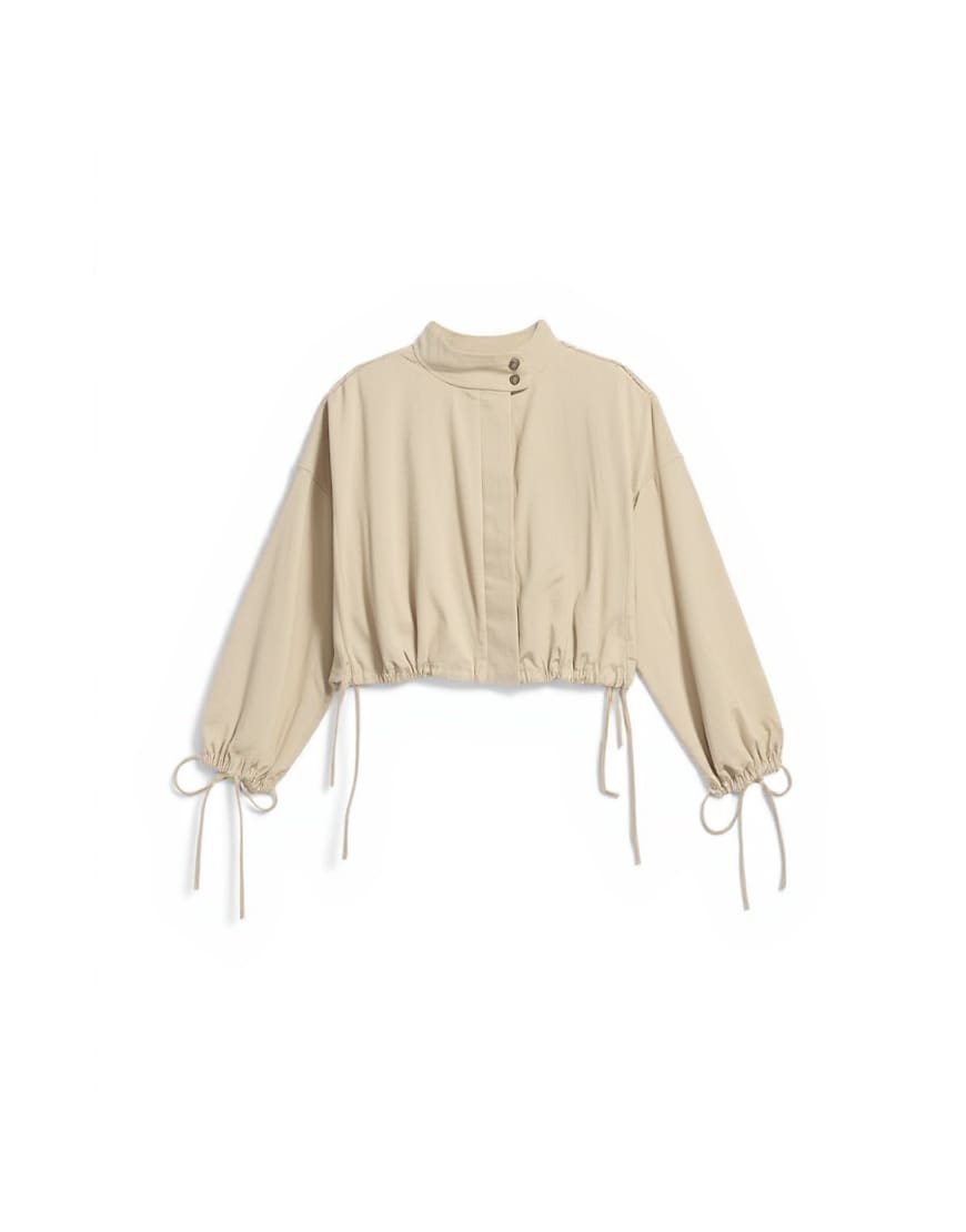 Topshop funnel neck tie detail shirt in stone