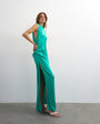 Topshop satin sleeveless asymmetric drape maxi dress in emerald green