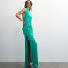 Topshop satin sleeveless asymmetric drape maxi dress in emerald green
