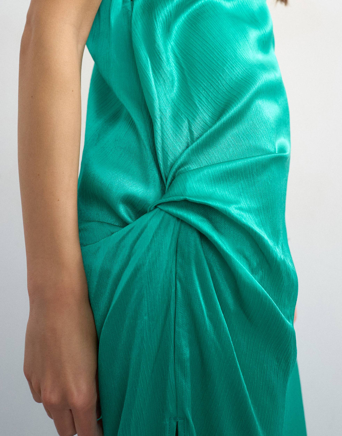 Topshop satin sleeveless asymmetric drape maxi dress in emerald green
