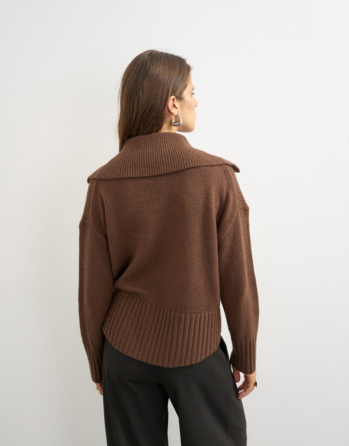 Topshop knitted curved hem collared polo jumper with wool in pecan