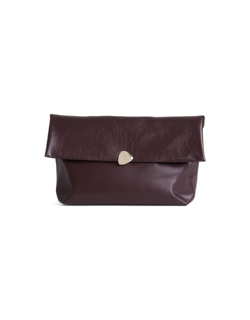 Topshop Gaia large clutch bag with gold hardware in chocolate