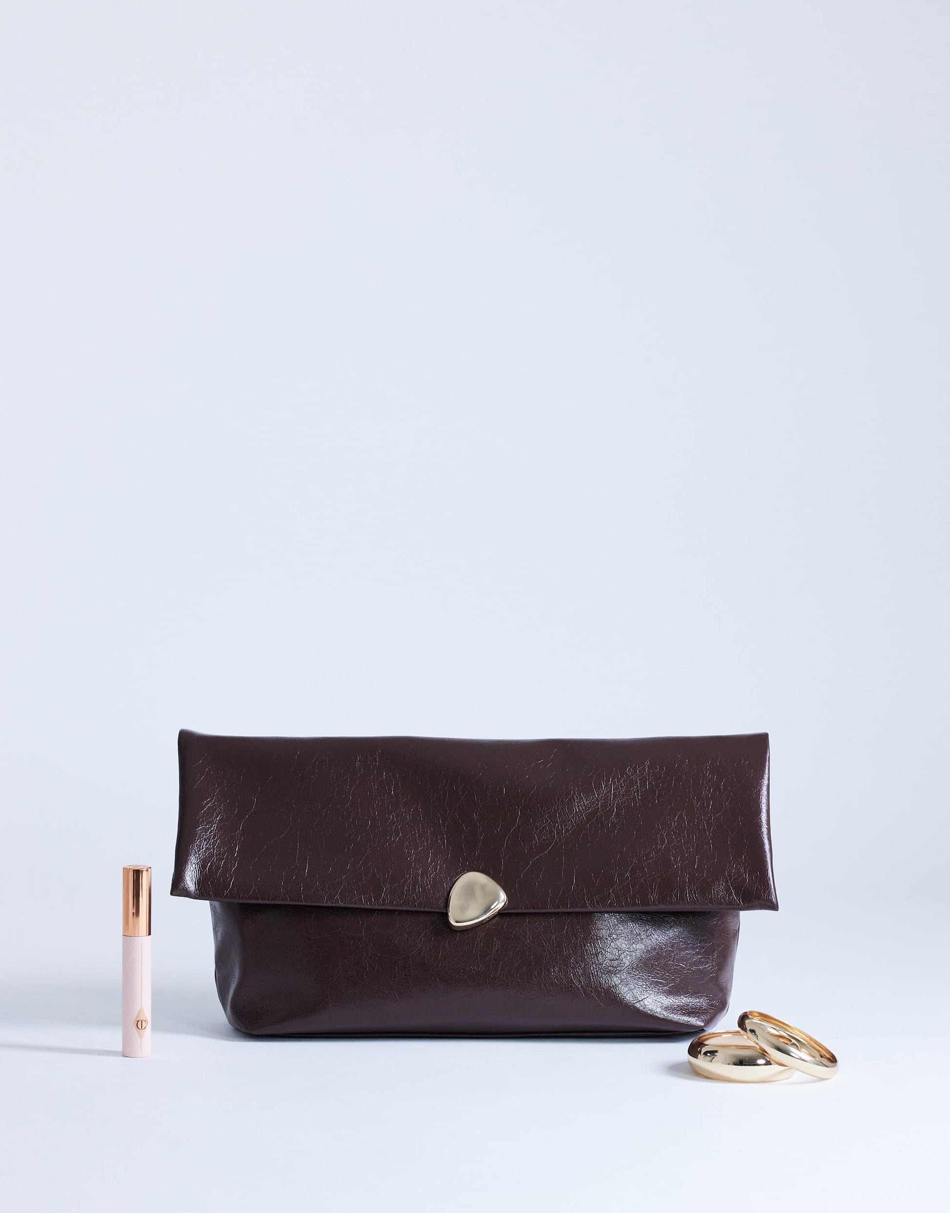 Topshop Gaia large clutch bag with gold hardware in chocolate