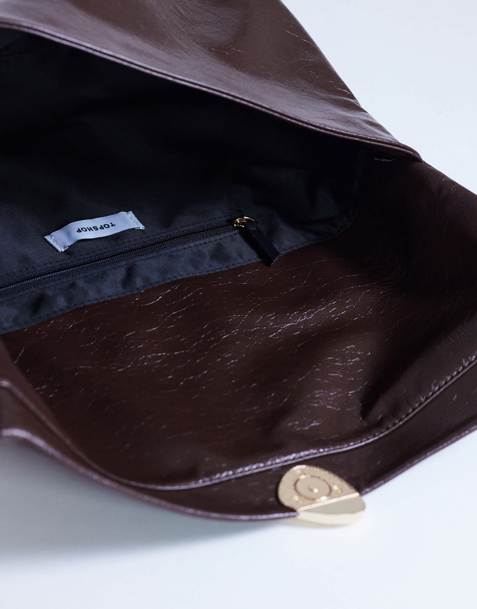 Topshop Gaia large clutch bag with gold hardware in chocolate