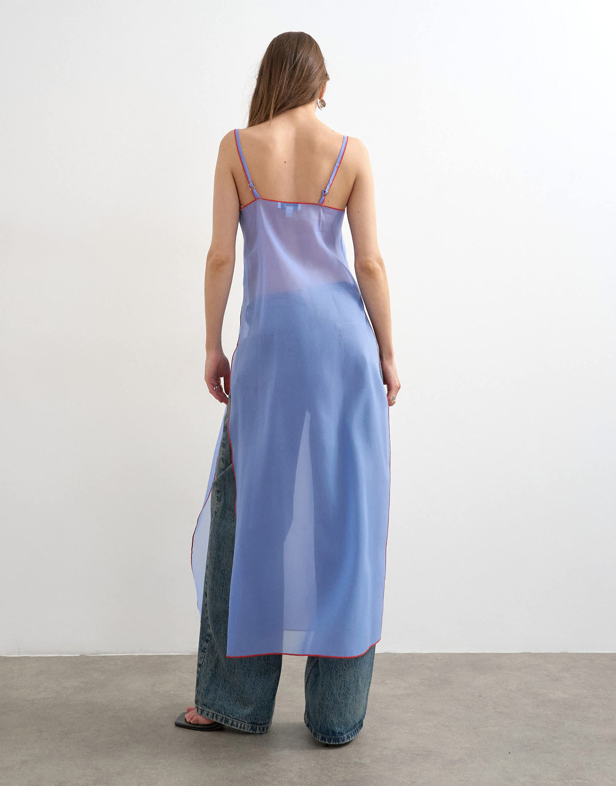 Topshop organza longline cami in blue with contrast orange tipping