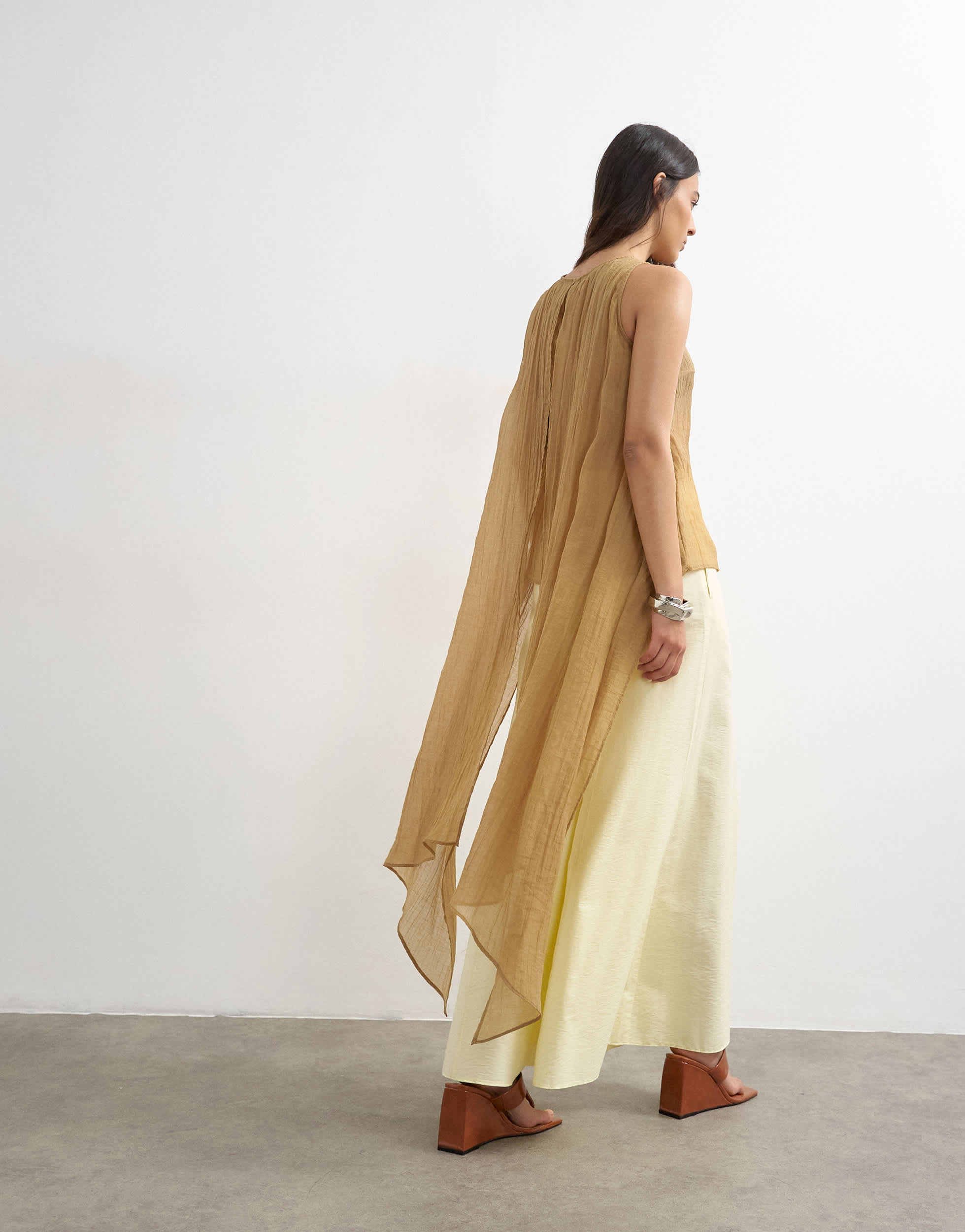 Topshop sheer cape detail top in mocha