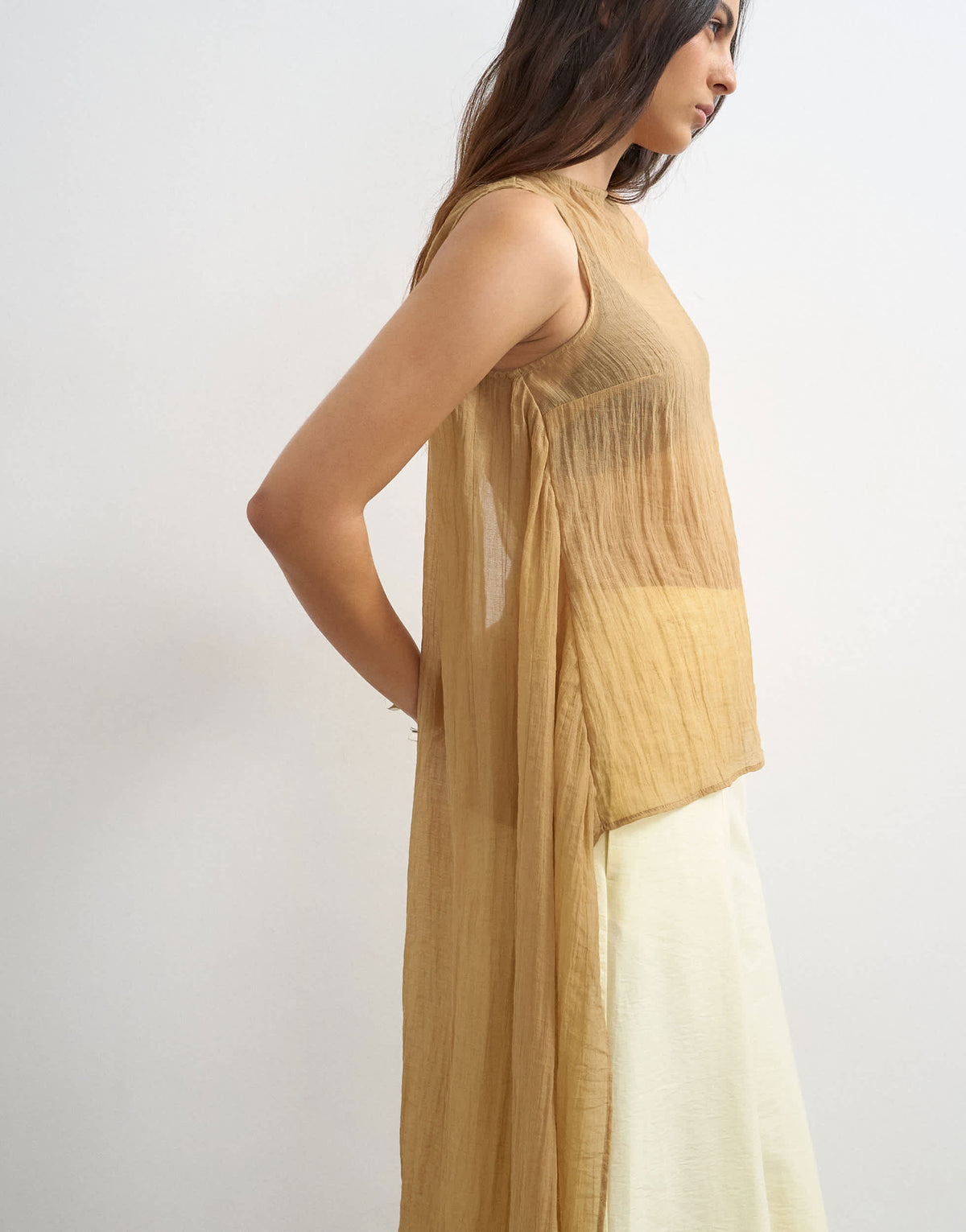 Topshop sheer cape detail top in mocha
