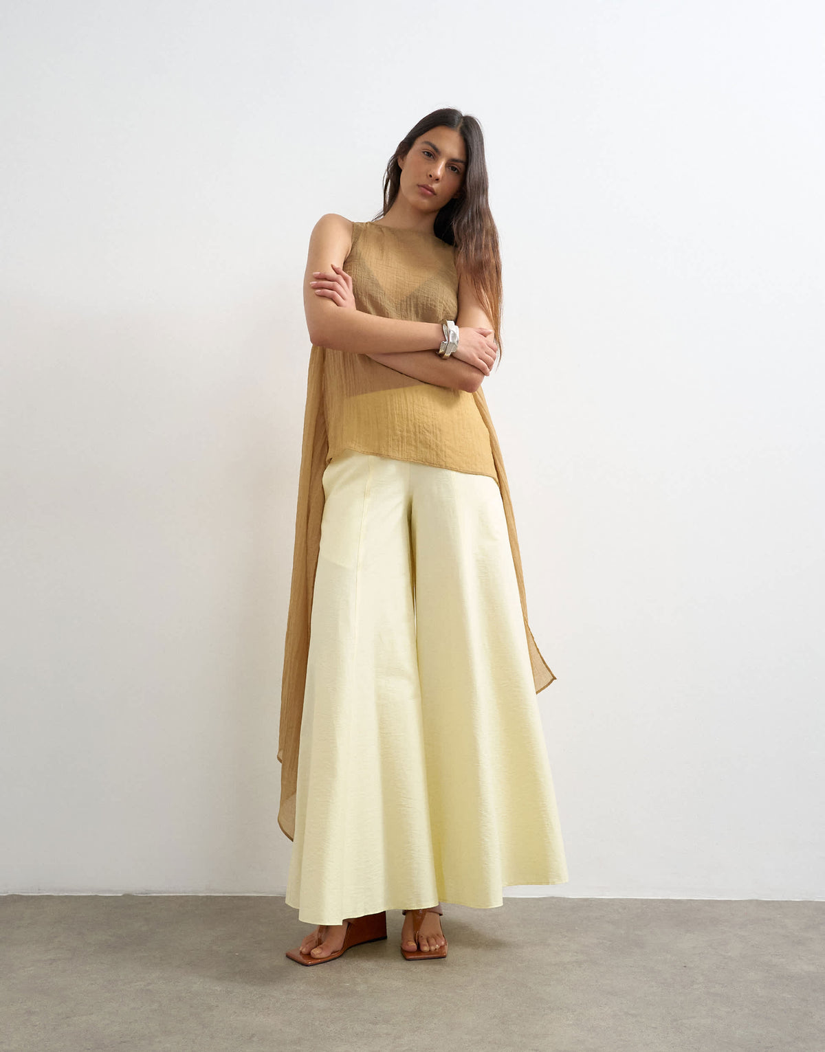 Topshop sheer cape detail top in mocha