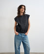 Topshop soft zip through structured shoulder top in black 