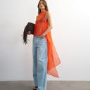 Topshop sheer organza drape tunic top in fiery orange