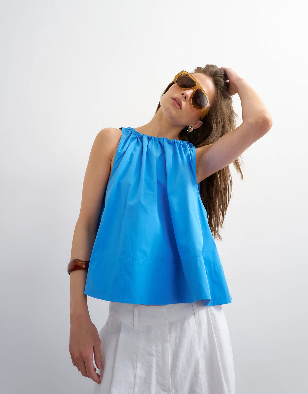 Topshop trapeze tie back top in blue