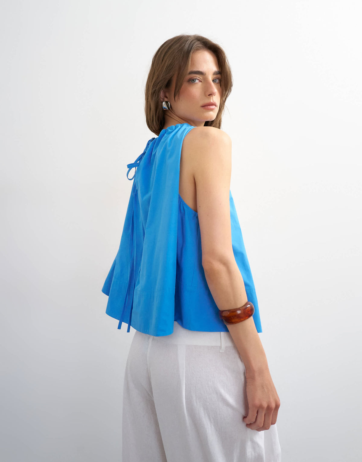 Topshop trapeze tie back top in blue