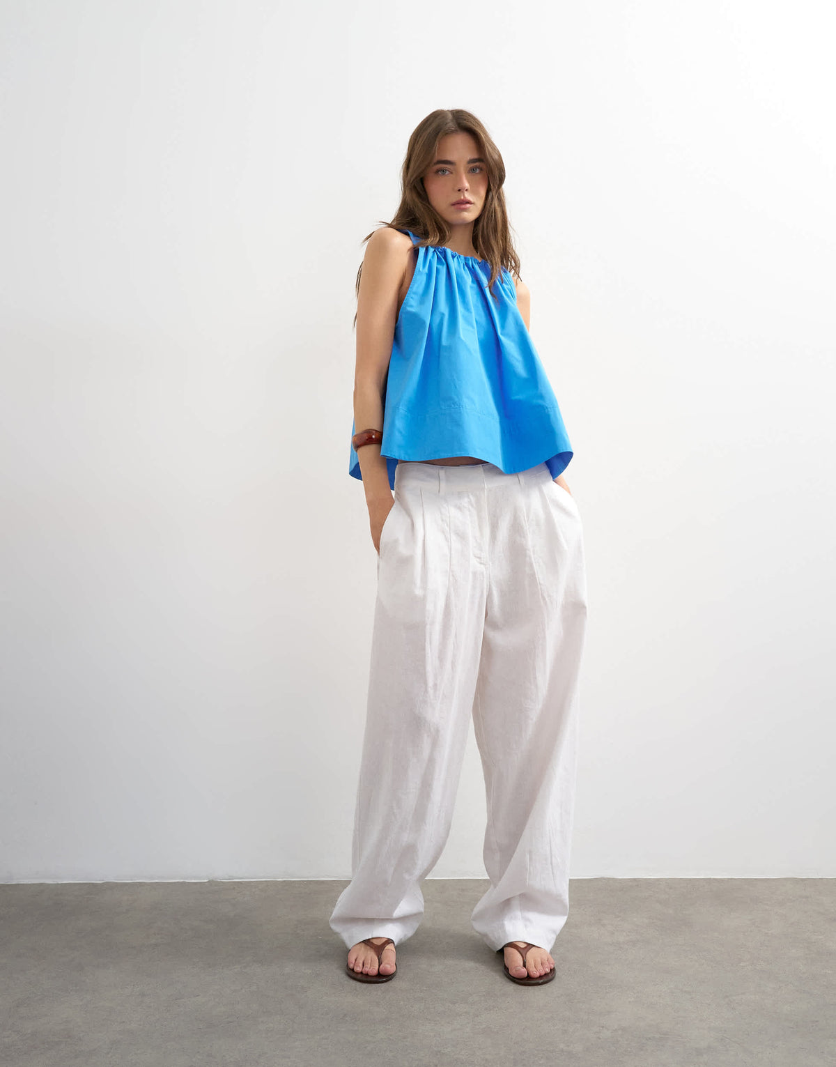 Topshop trapeze tie back top in blue