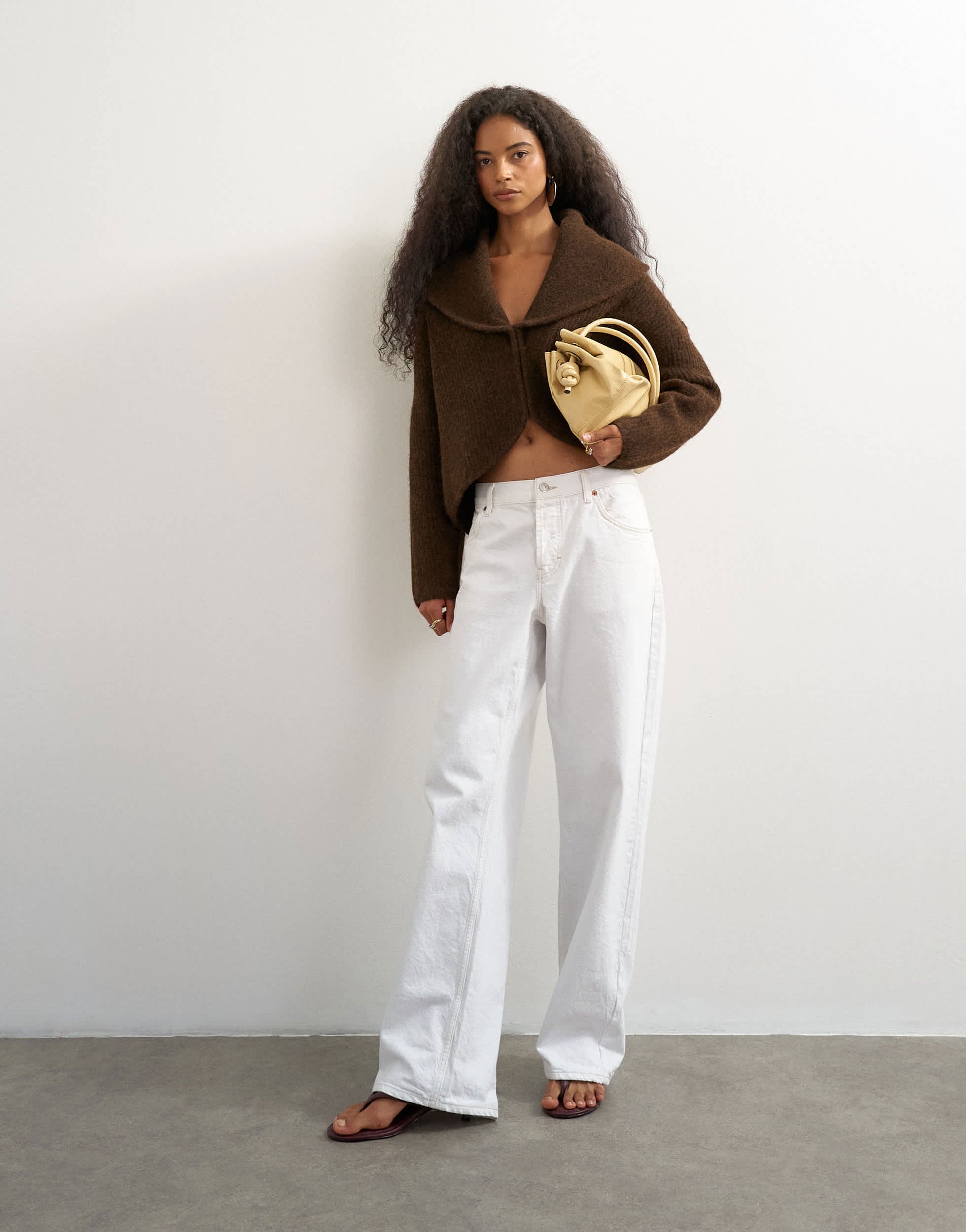 Topshop knitted shawl collared cardigan in pecan