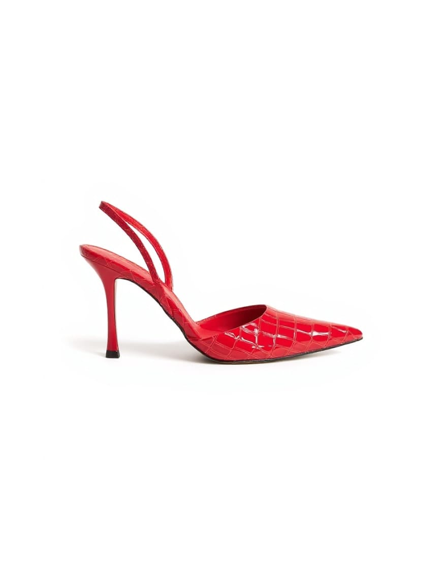 Topshop Angel high heeled court shoe in patent red croc