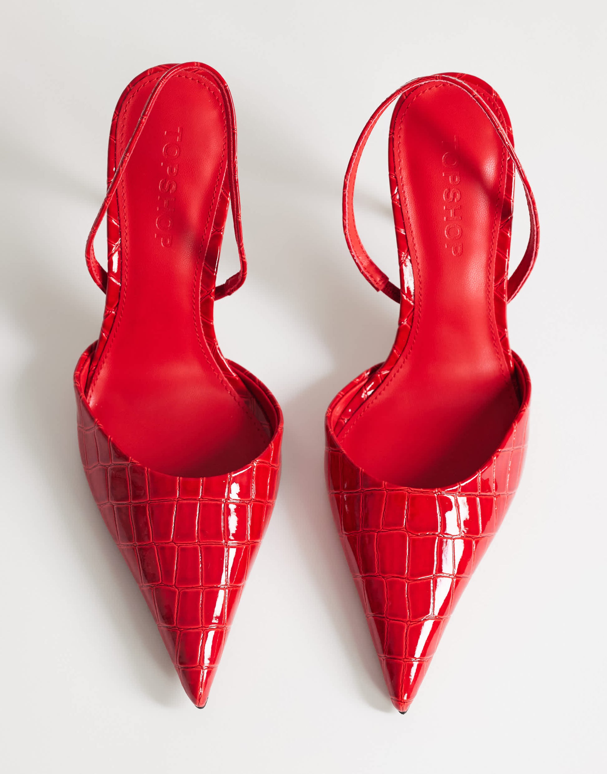 Topshop Angel high heeled court shoe in patent red croc