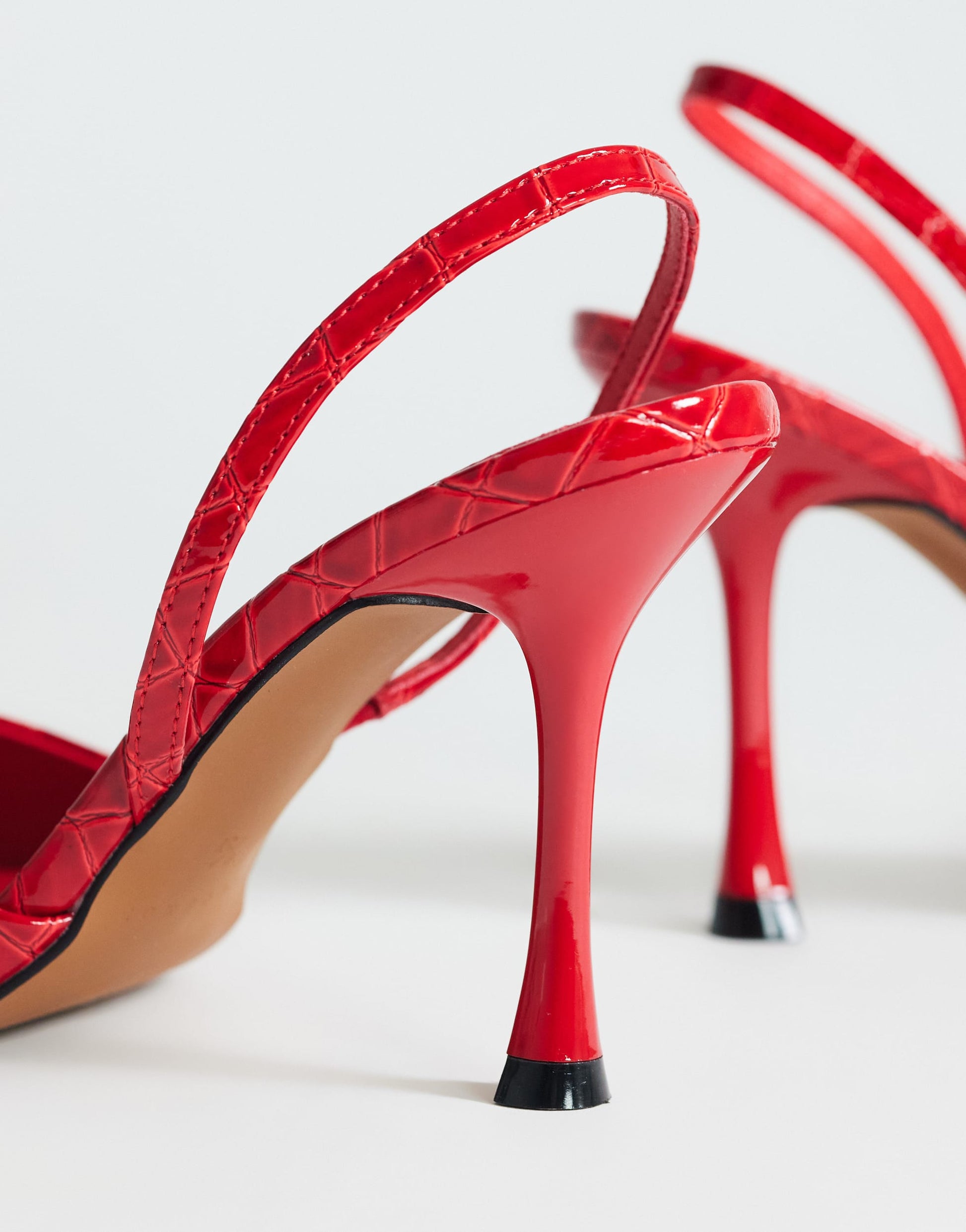 Topshop Angel high heeled court shoe in patent red croc