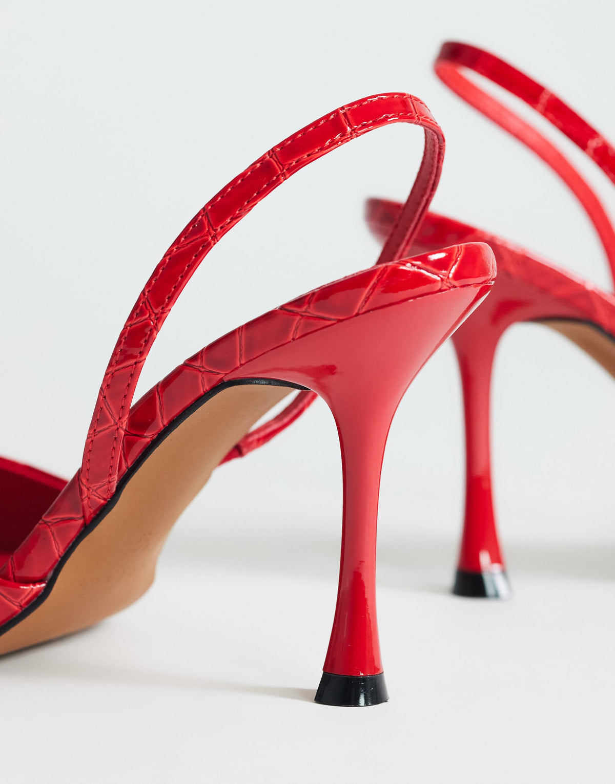 Topshop Angel high heeled court shoe in patent red croc