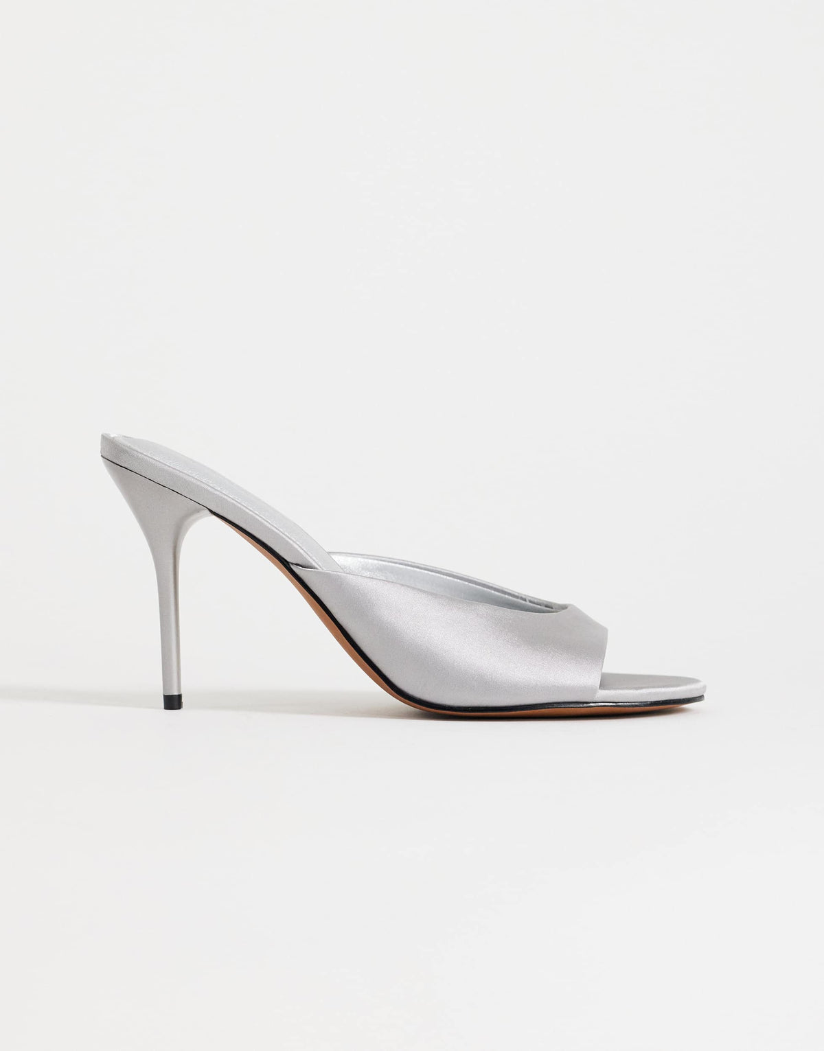 Topshop Nasim high heeled mule in grey satin