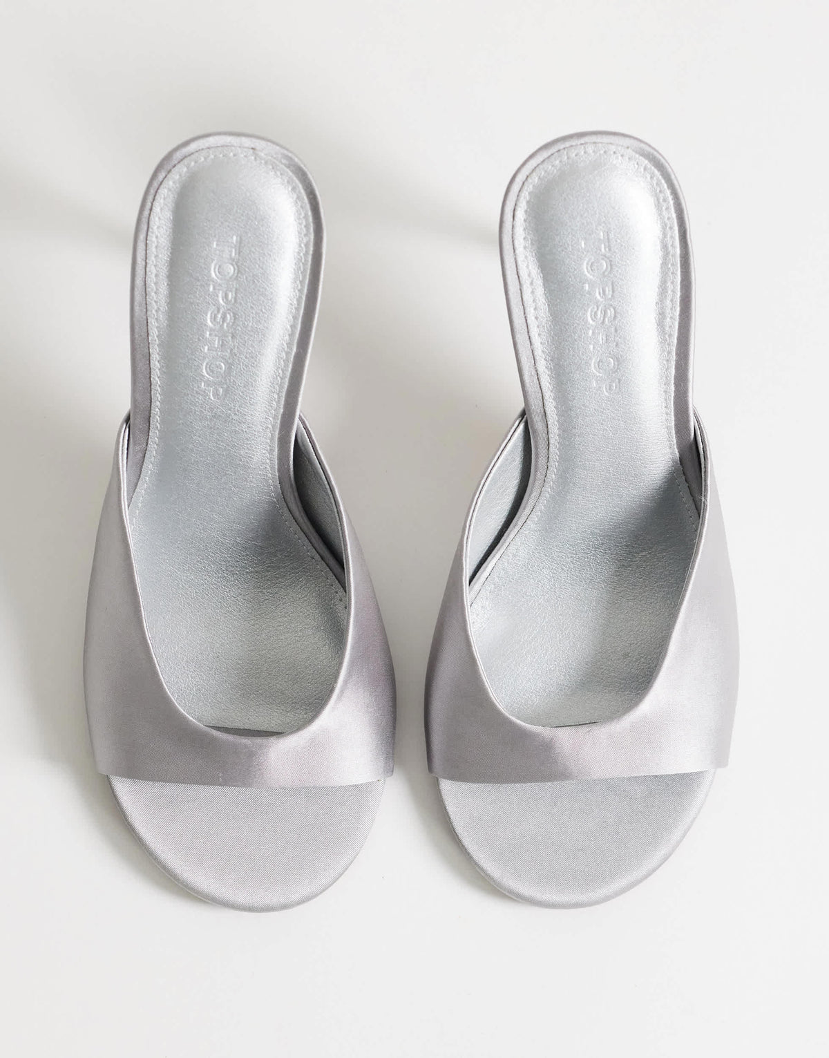 Topshop Nasim high heeled mule in grey satin
