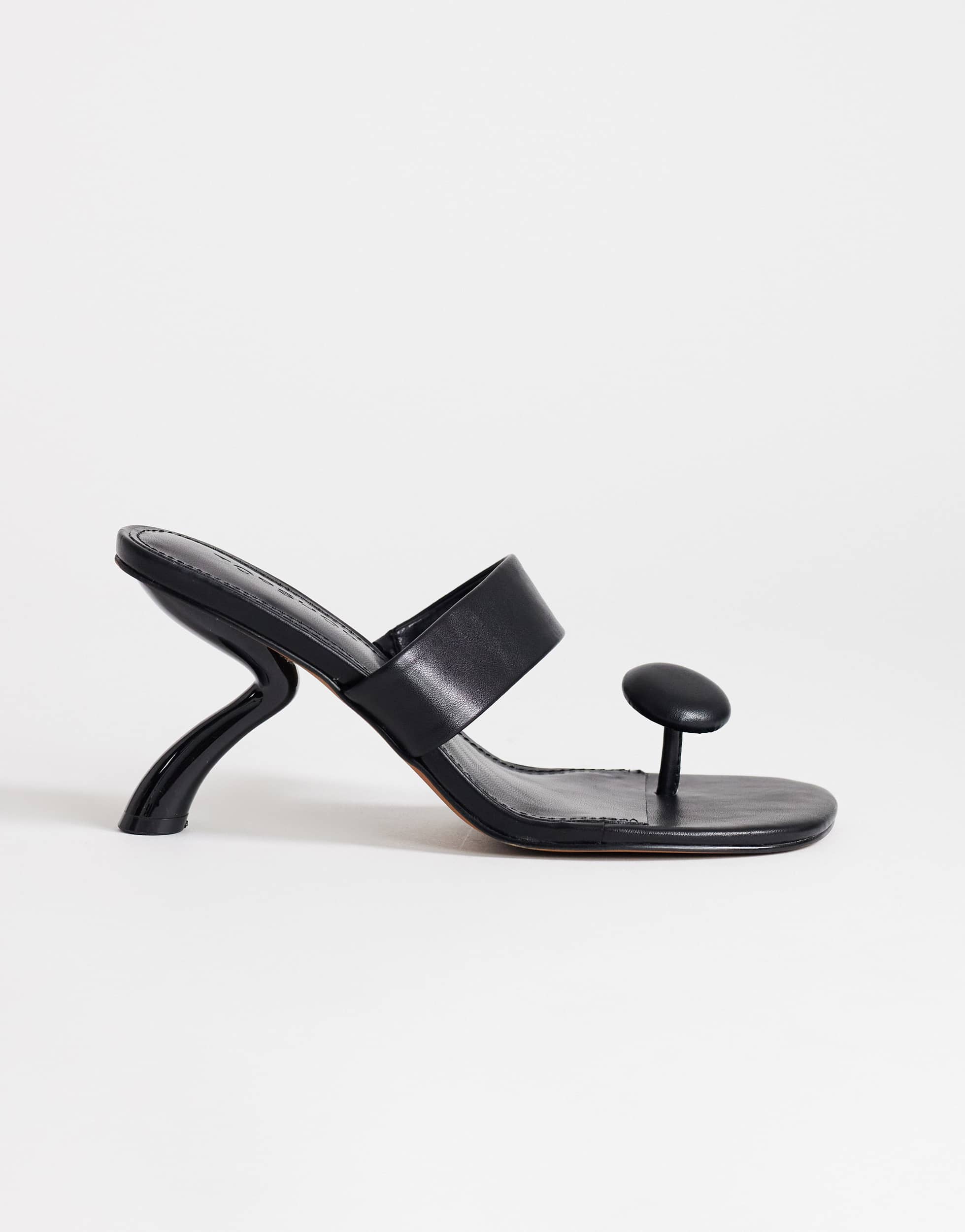 Topshop Natalie toe thong angular mid heel sandal in black