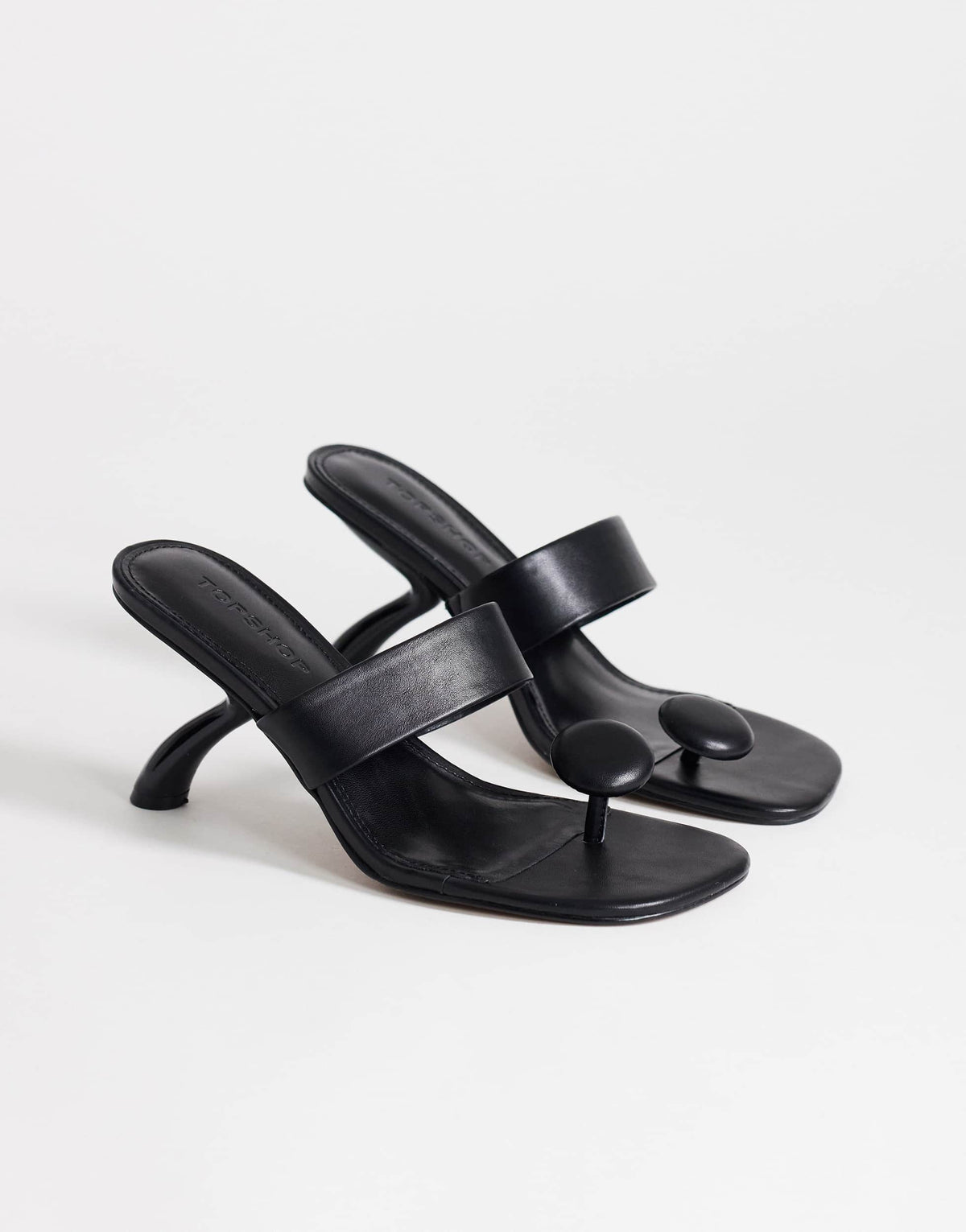 Topshop Natalie toe thong angular mid heel sandal in black