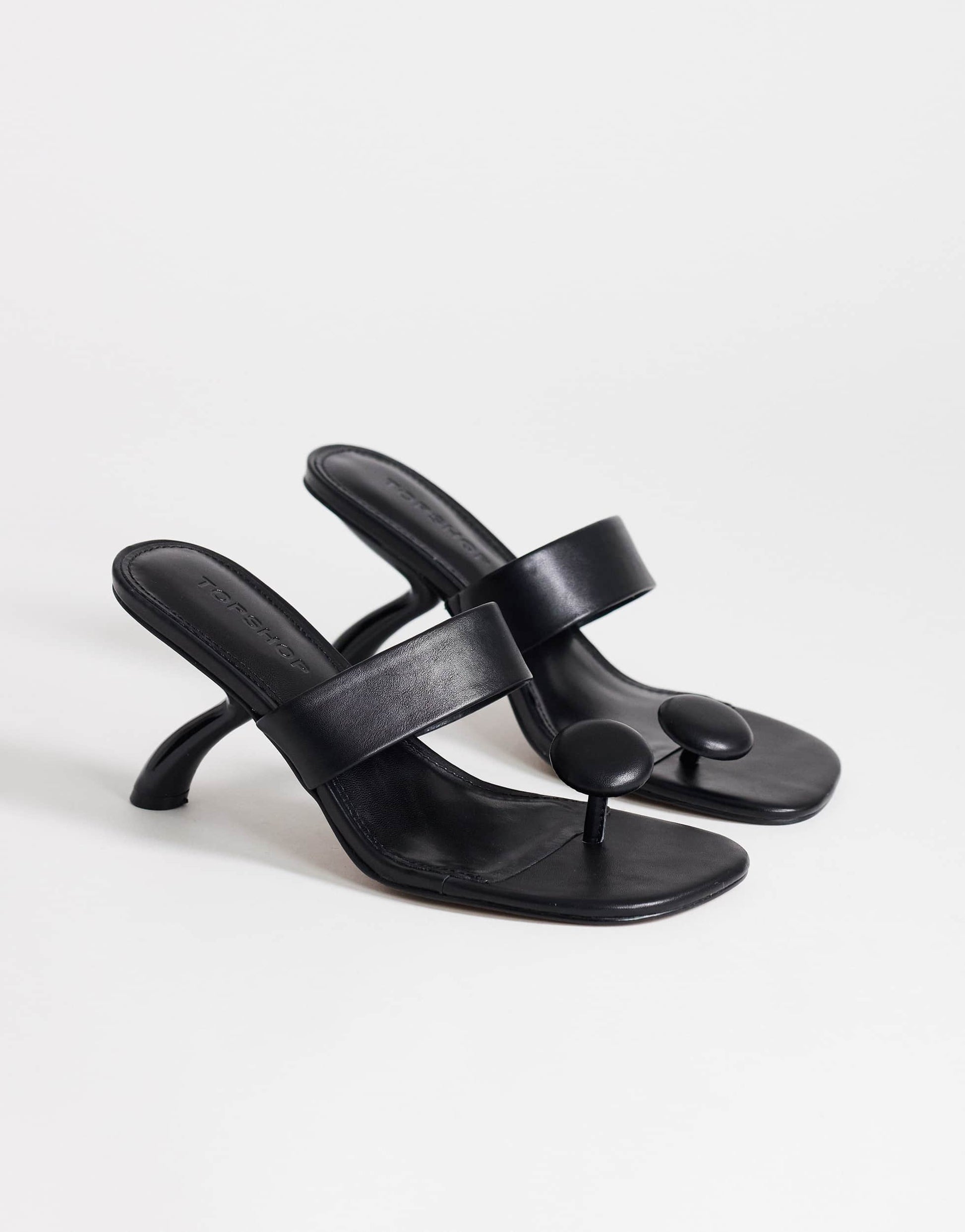 Topshop Natalie toe thong angular mid heel sandal in black