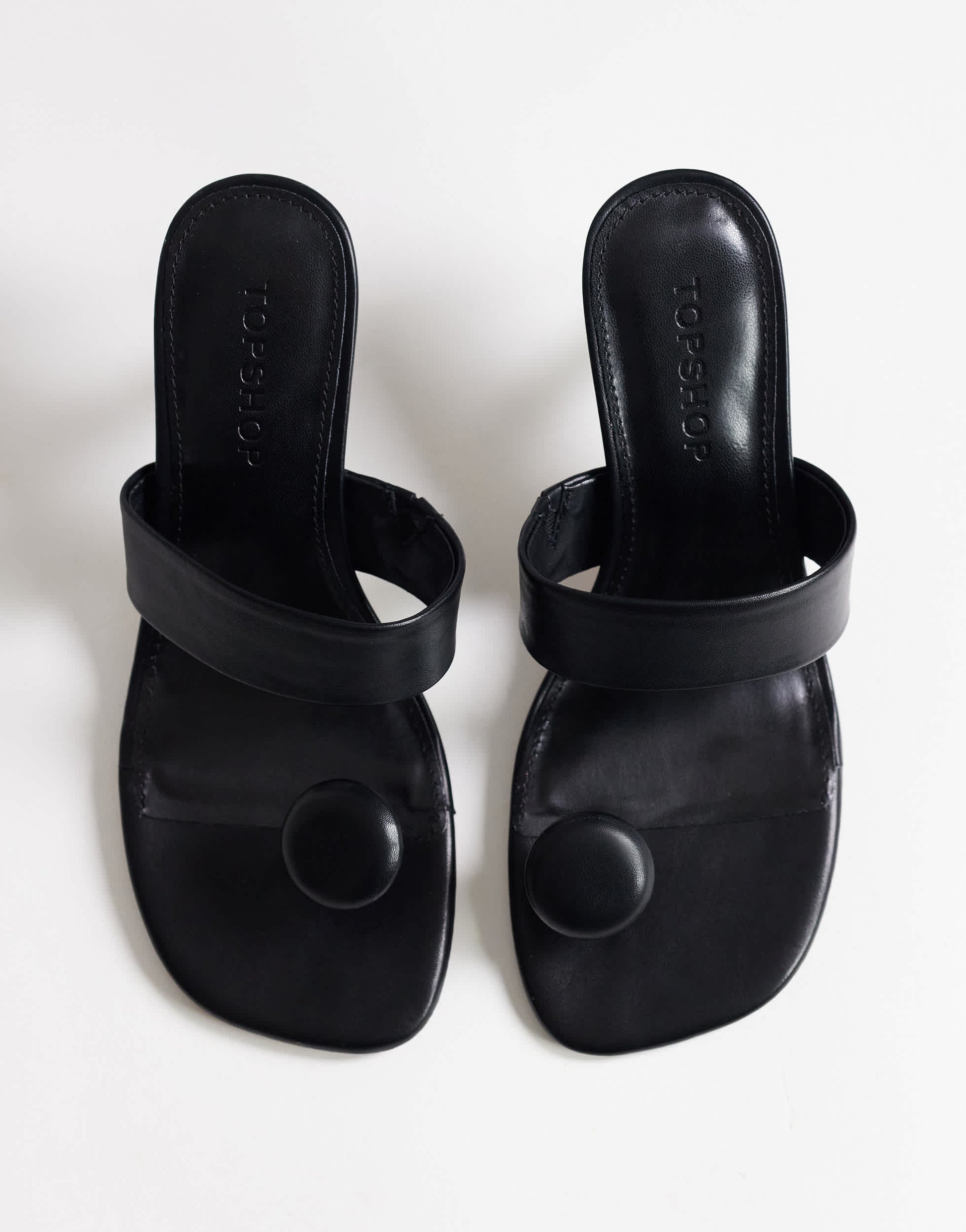 Topshop Natalie toe thong angular mid heel sandal in black