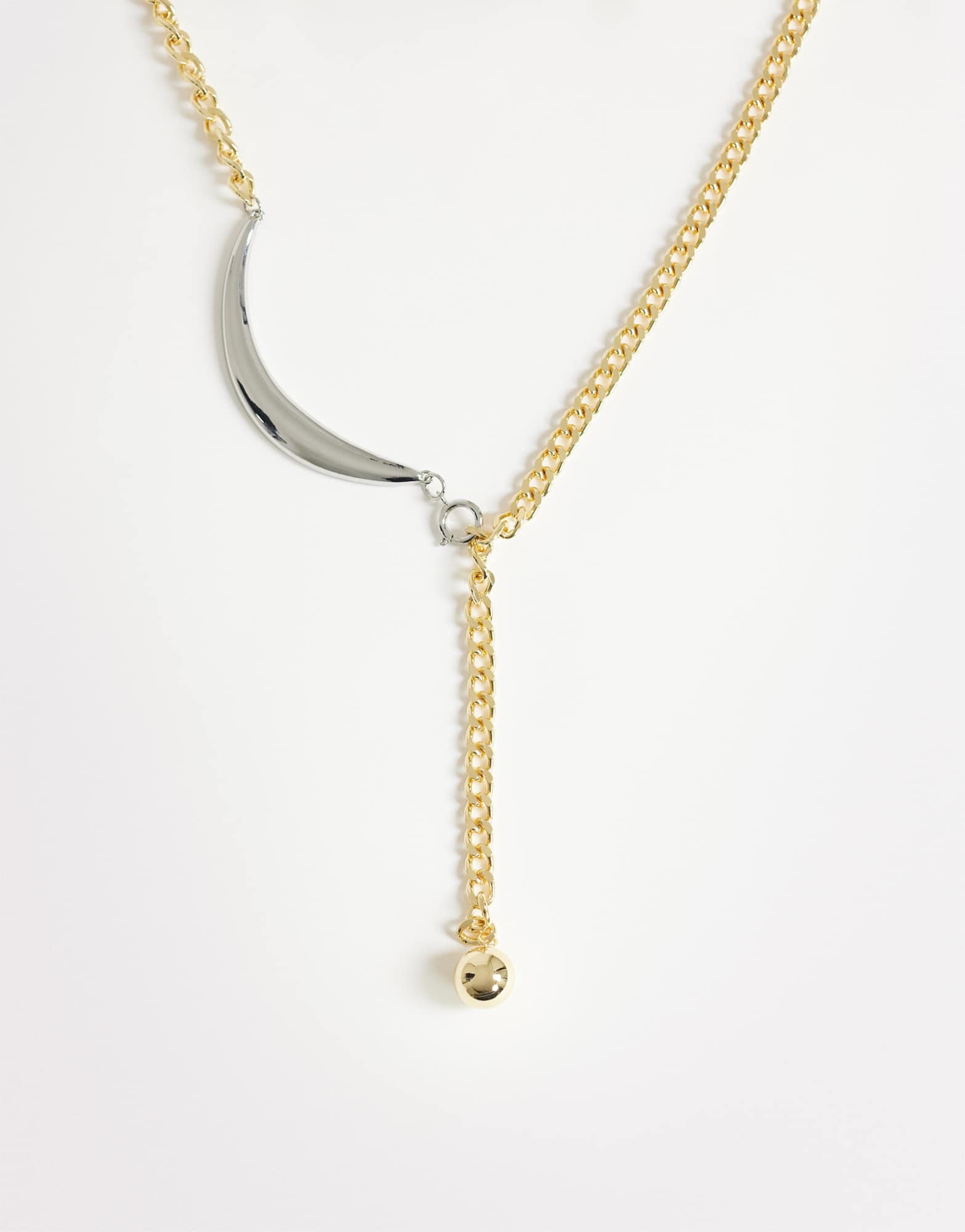 Topshop Denzel chunky asymmetric lariat necklace with ball in gold and silver