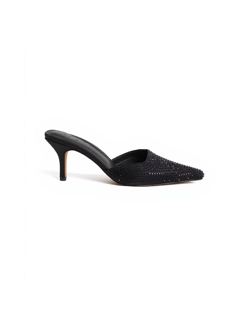 Topshop Avery embellished pointed mule mid court in black