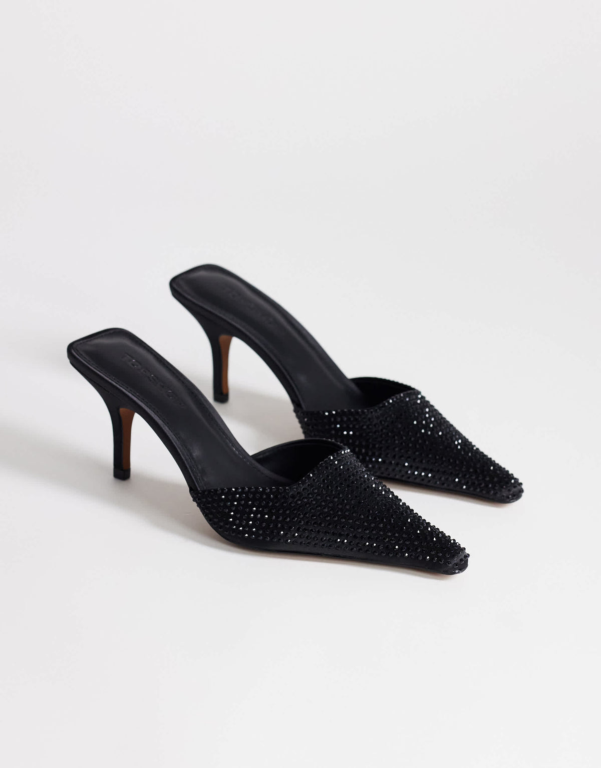 Topshop Avery embellished pointed mule mid court in black