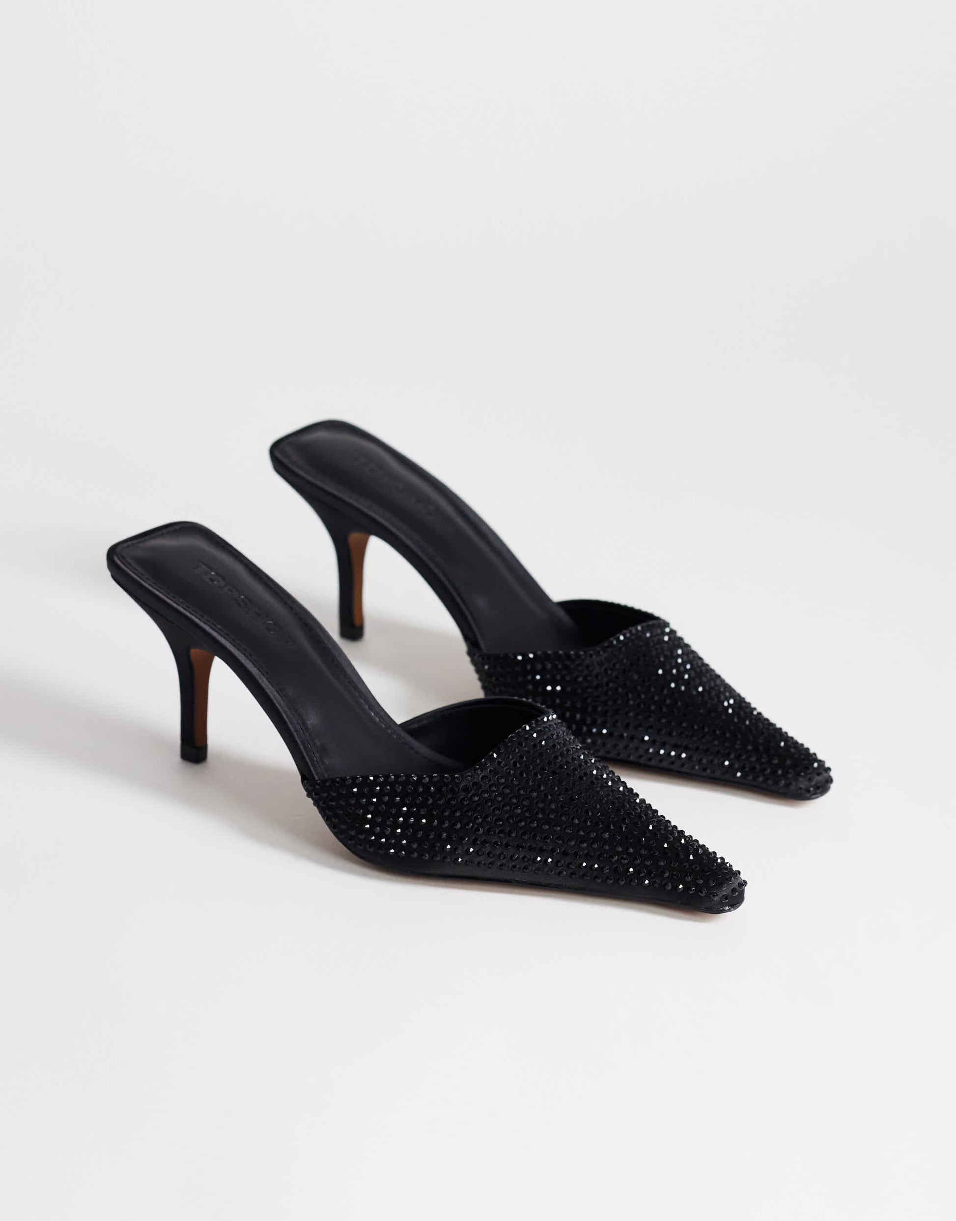 Topshop Avery embellished pointed mule mid court in black