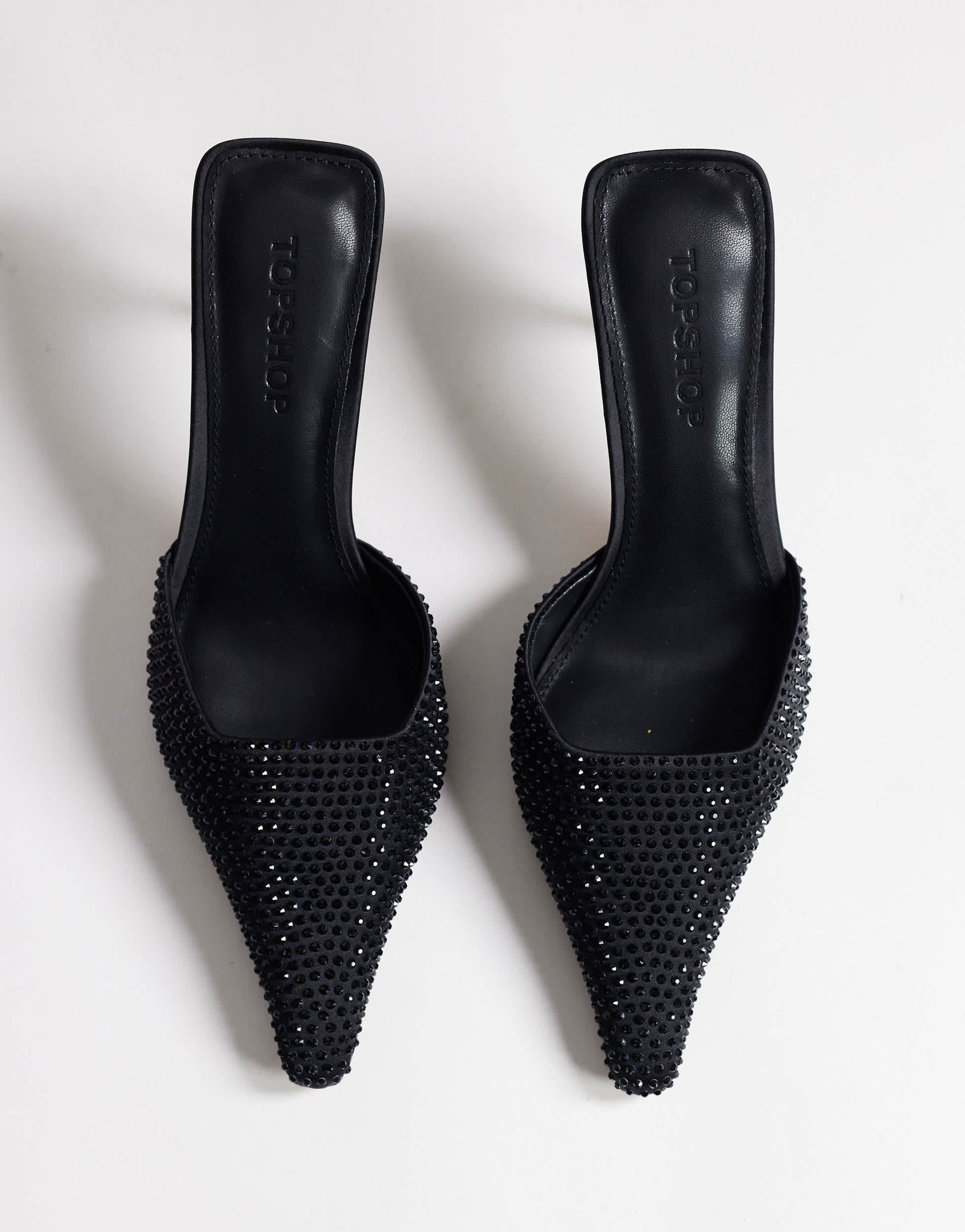 Topshop Avery embellished pointed mule mid court in black