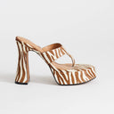 Topshop Nima real leather with hair platform heeled toe thong sandal in zebra