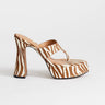 Topshop Nima real leather with hair platform heeled toe thong sandal in zebra
