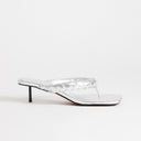 Topshop Emily pin mid heel woven toe thong sandal in silver
