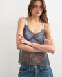 Topshop lace cami top in grey with orange tipping