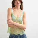 Topshop Spitzen-Cami-Top in Limettengrün mit blauen Abschlüssen