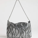 Topshop Jackson embellished small shoulder bag in silver & grey tiger