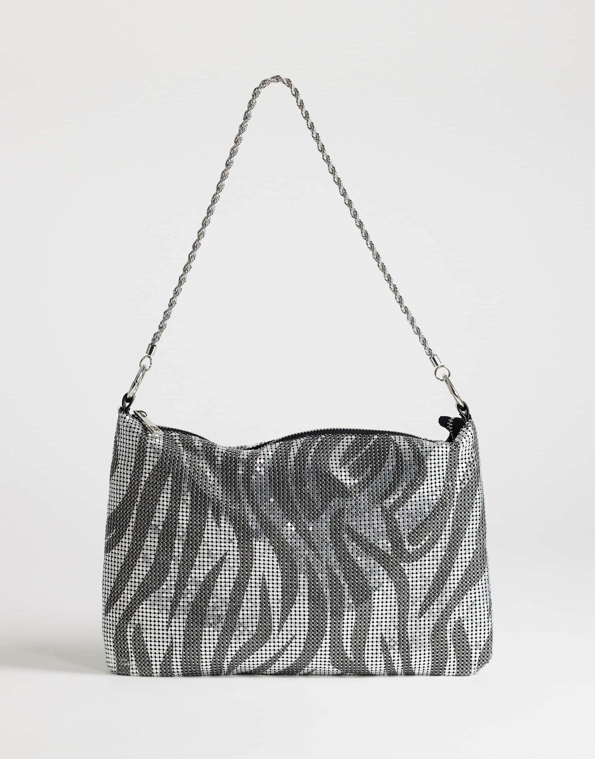 Topshop Jackson embellished small shoulder bag in silver & grey tiger