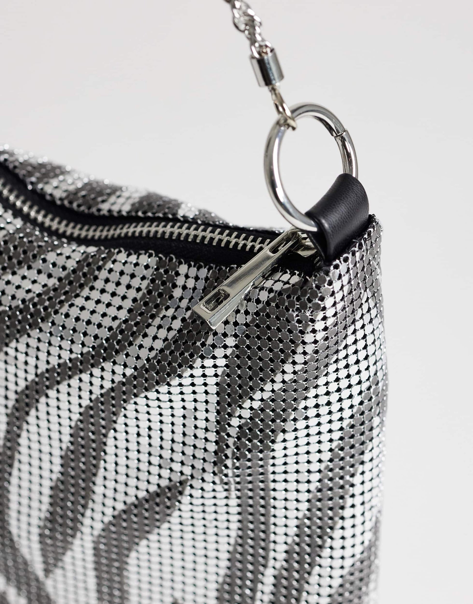 Topshop Jackson embellished small shoulder bag in silver & grey tiger