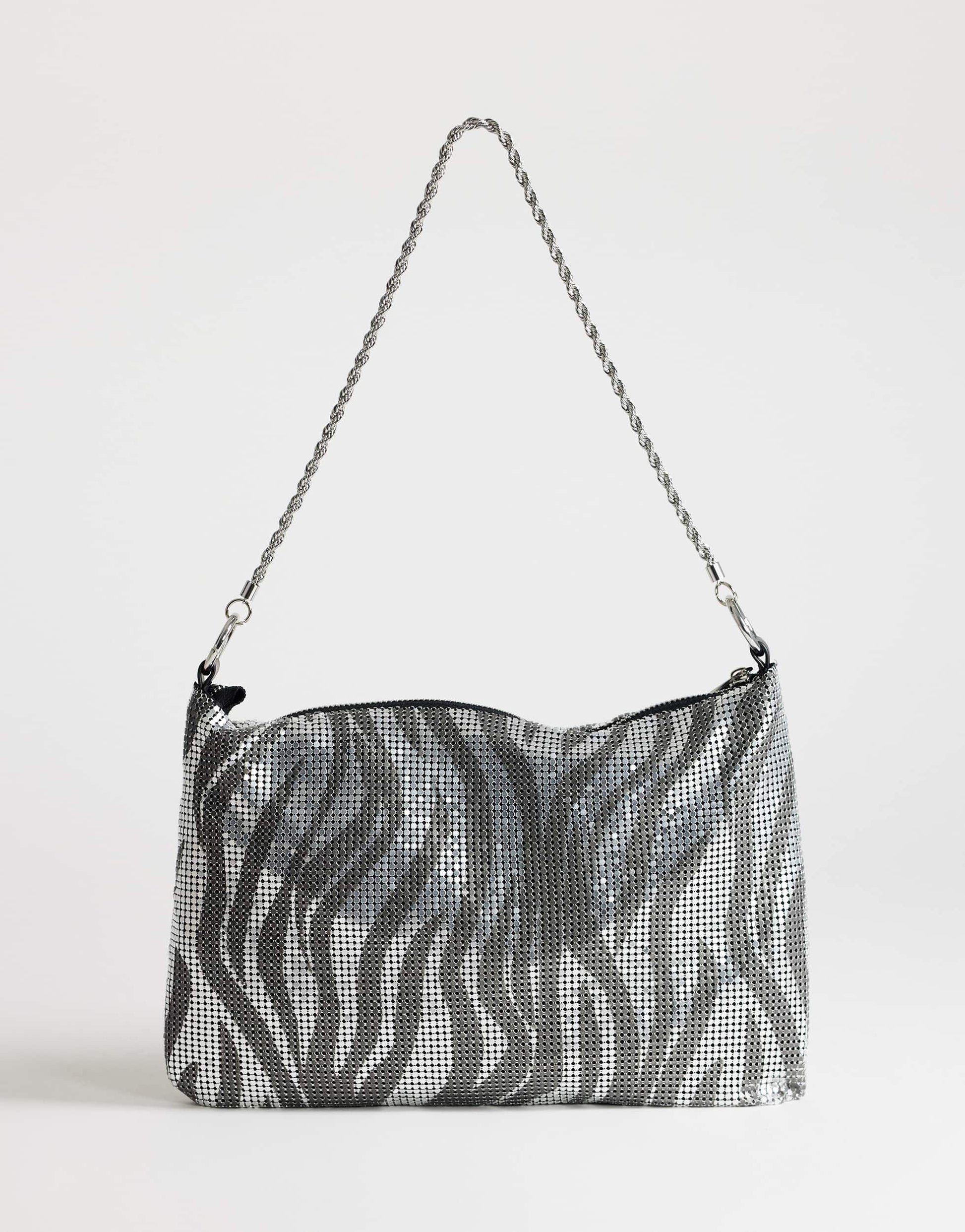 Topshop Jackson embellished small shoulder bag in silver & grey tiger
