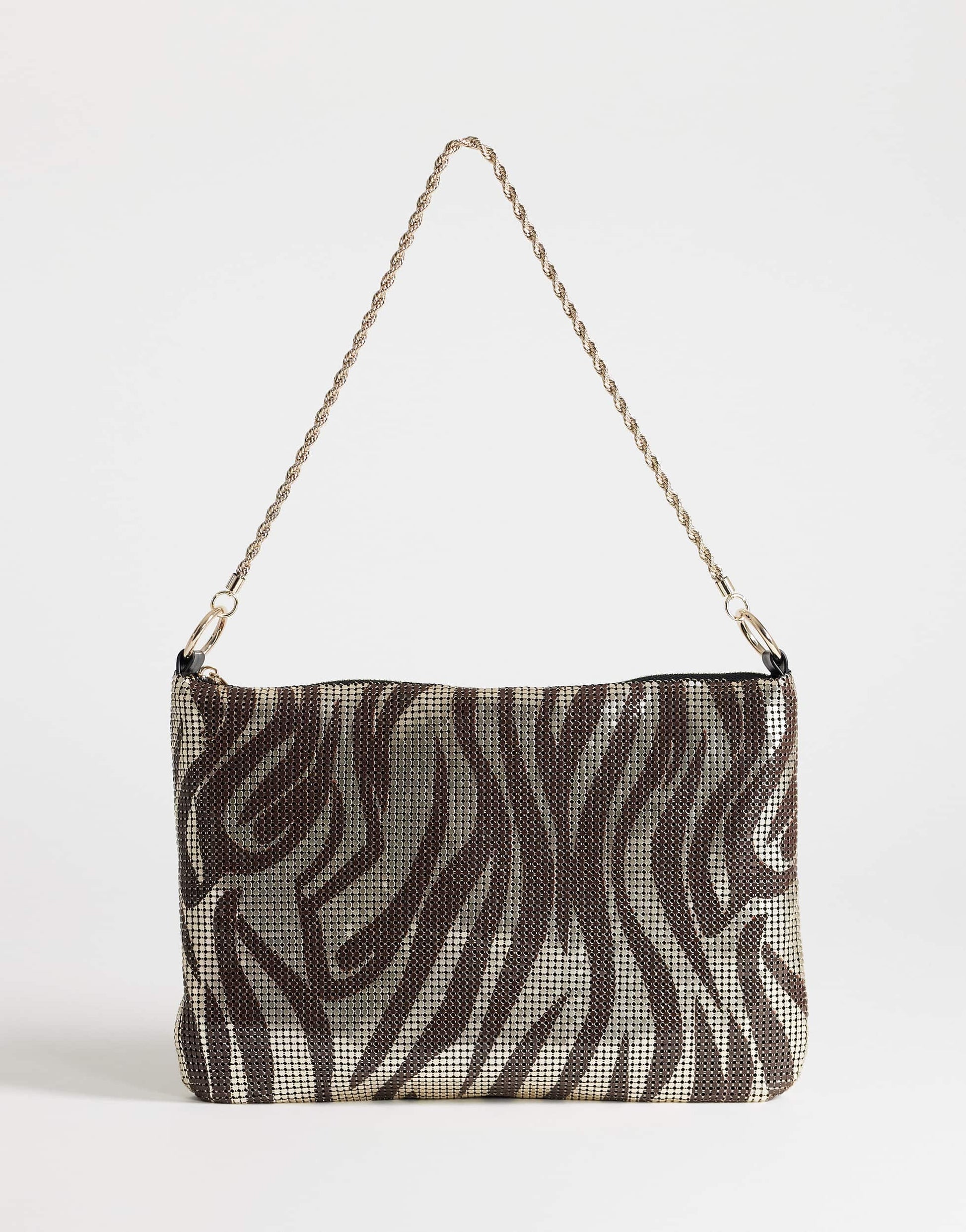 Topshop Jackson embellished small shoulder bag in chocolate & silver zebra