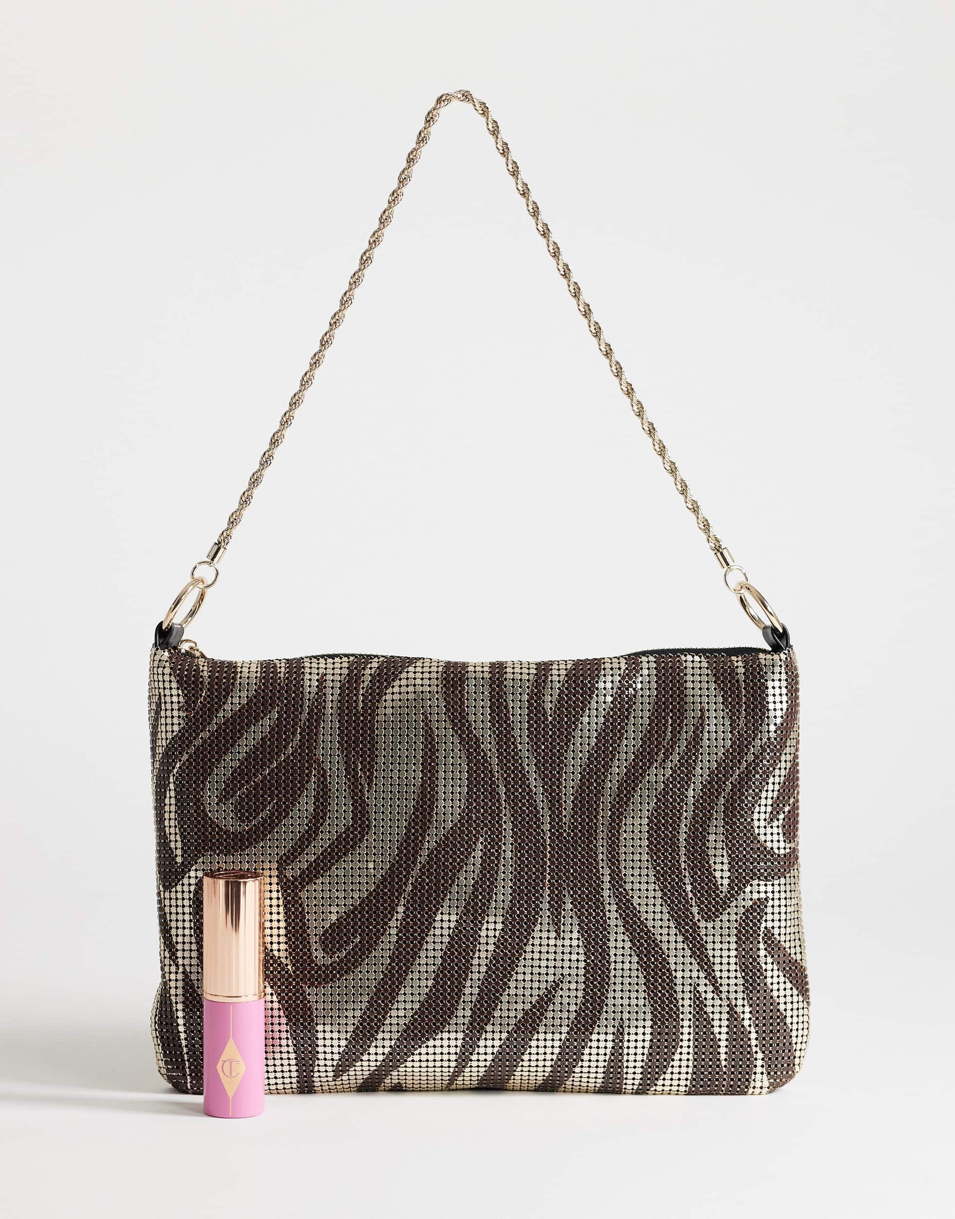 Topshop Jackson embellished small shoulder bag in chocolate & silver zebra