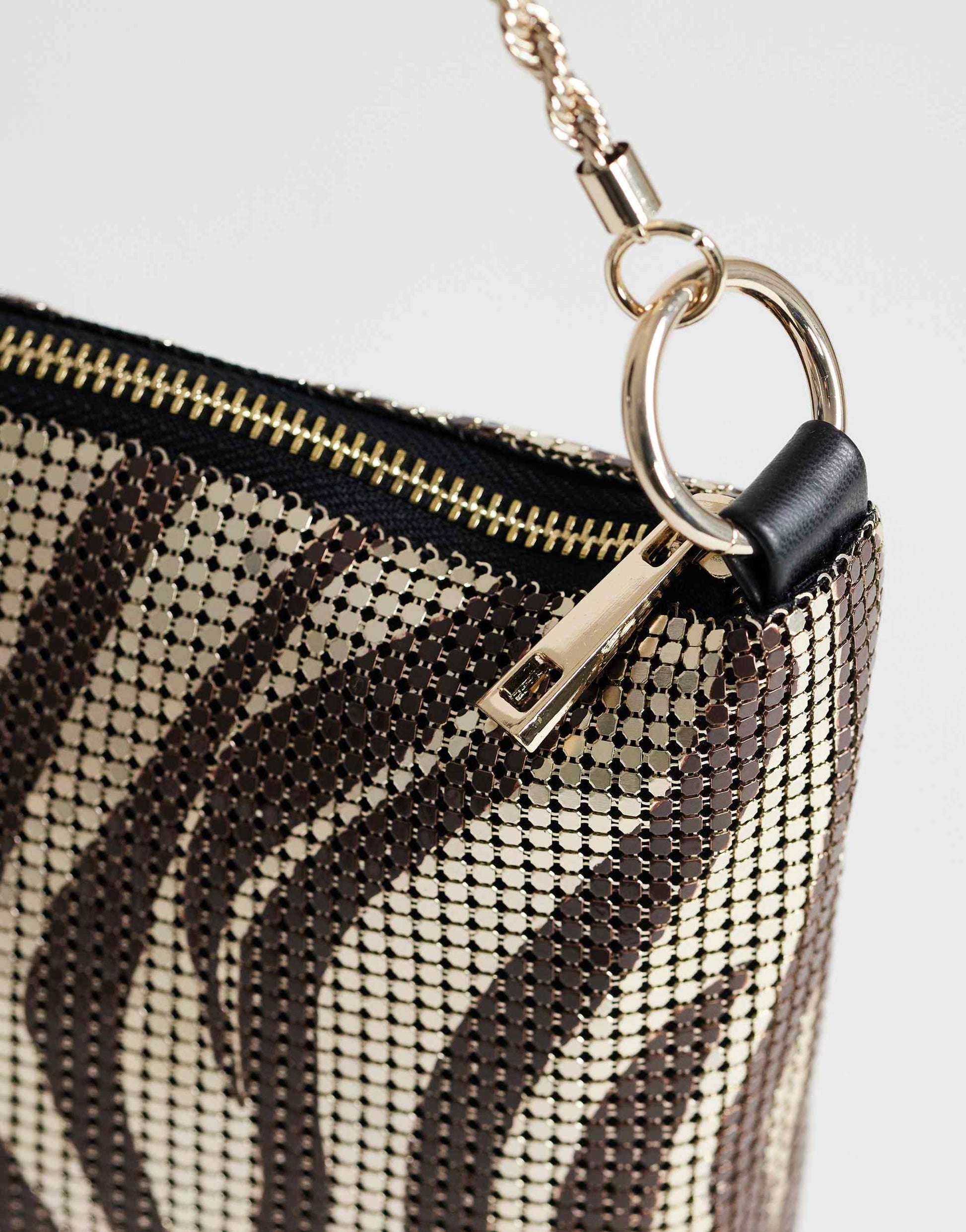 Topshop Jackson embellished small shoulder bag in chocolate & silver zebra