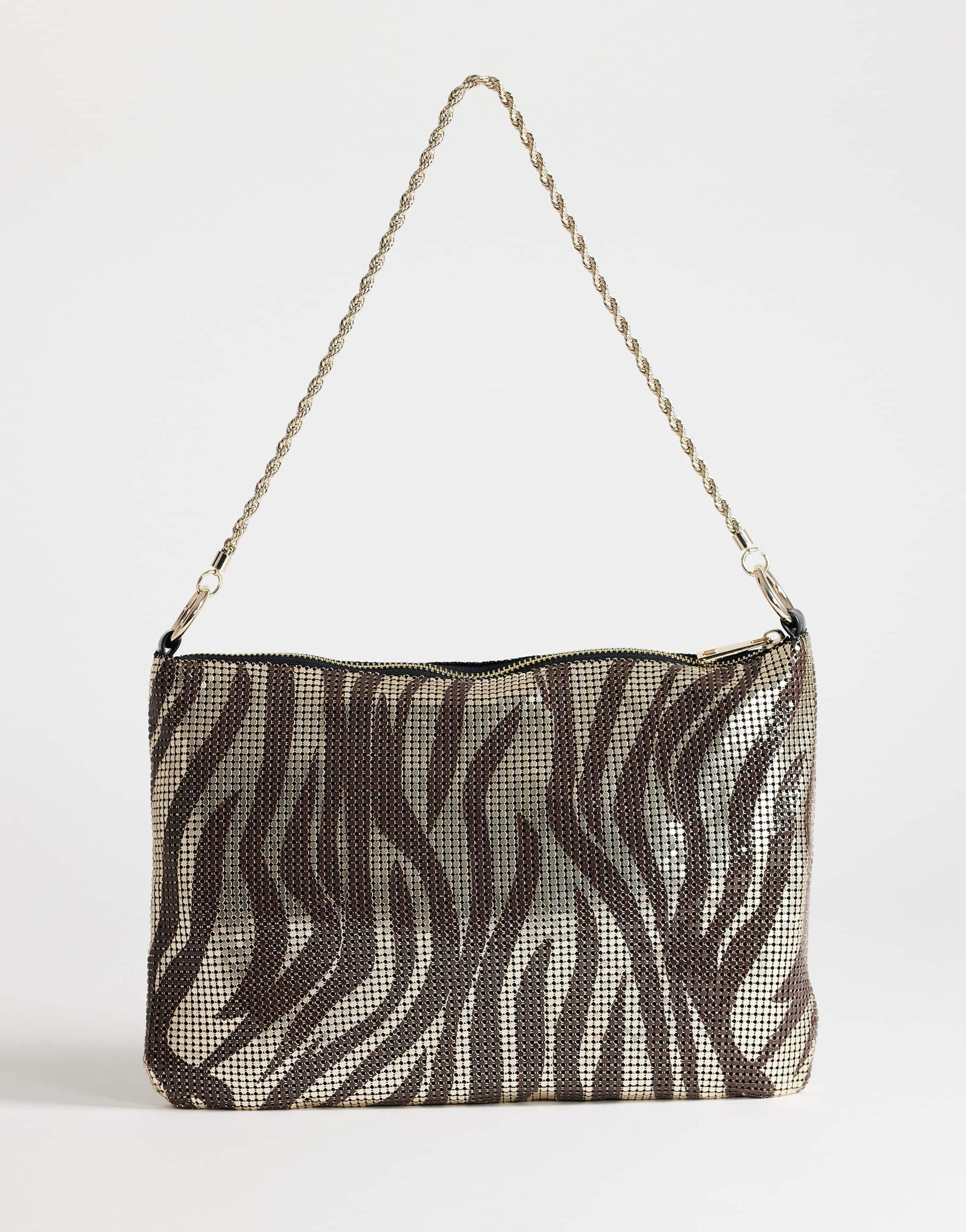Topshop Jackson embellished small shoulder bag in chocolate & silver zebra