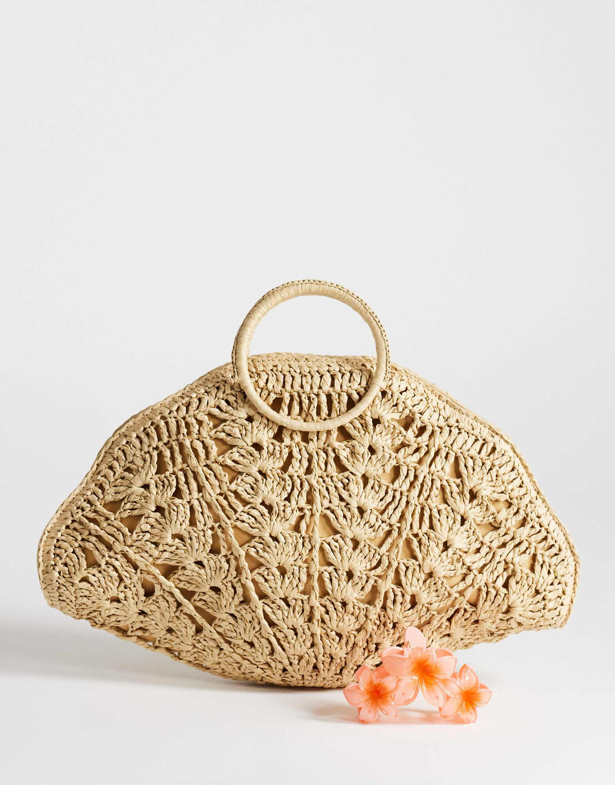 Topshop Shelly medium weave shell small grab bag in natural